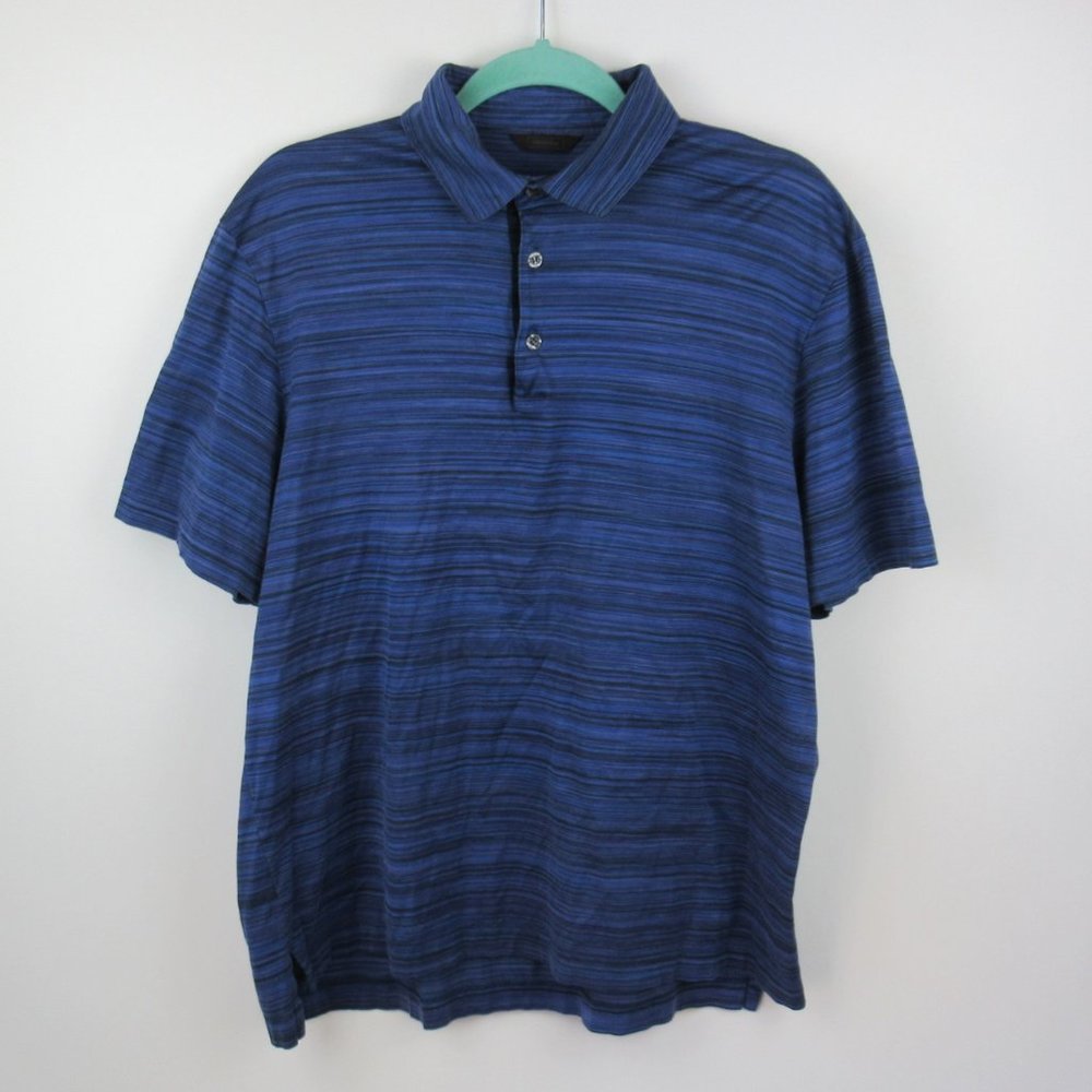 Saks Fifth Avenue Spacedye Blue Cotton Athletic Short Sleeve Polo sz XL